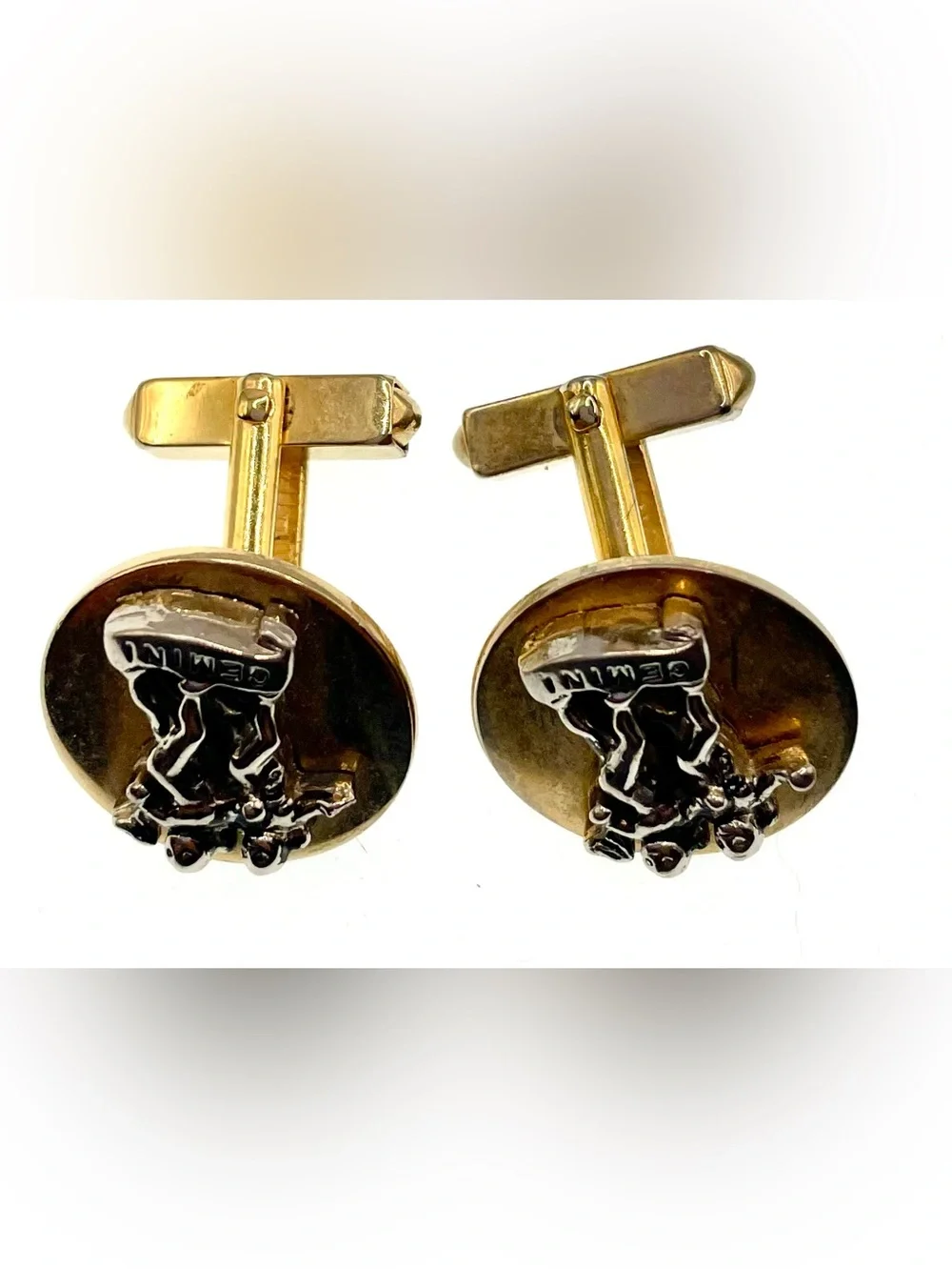 Vintage SWANK Inc. Gemini Zodiac Cufflinks Gold/Silver Tone Figural Twins 1970s